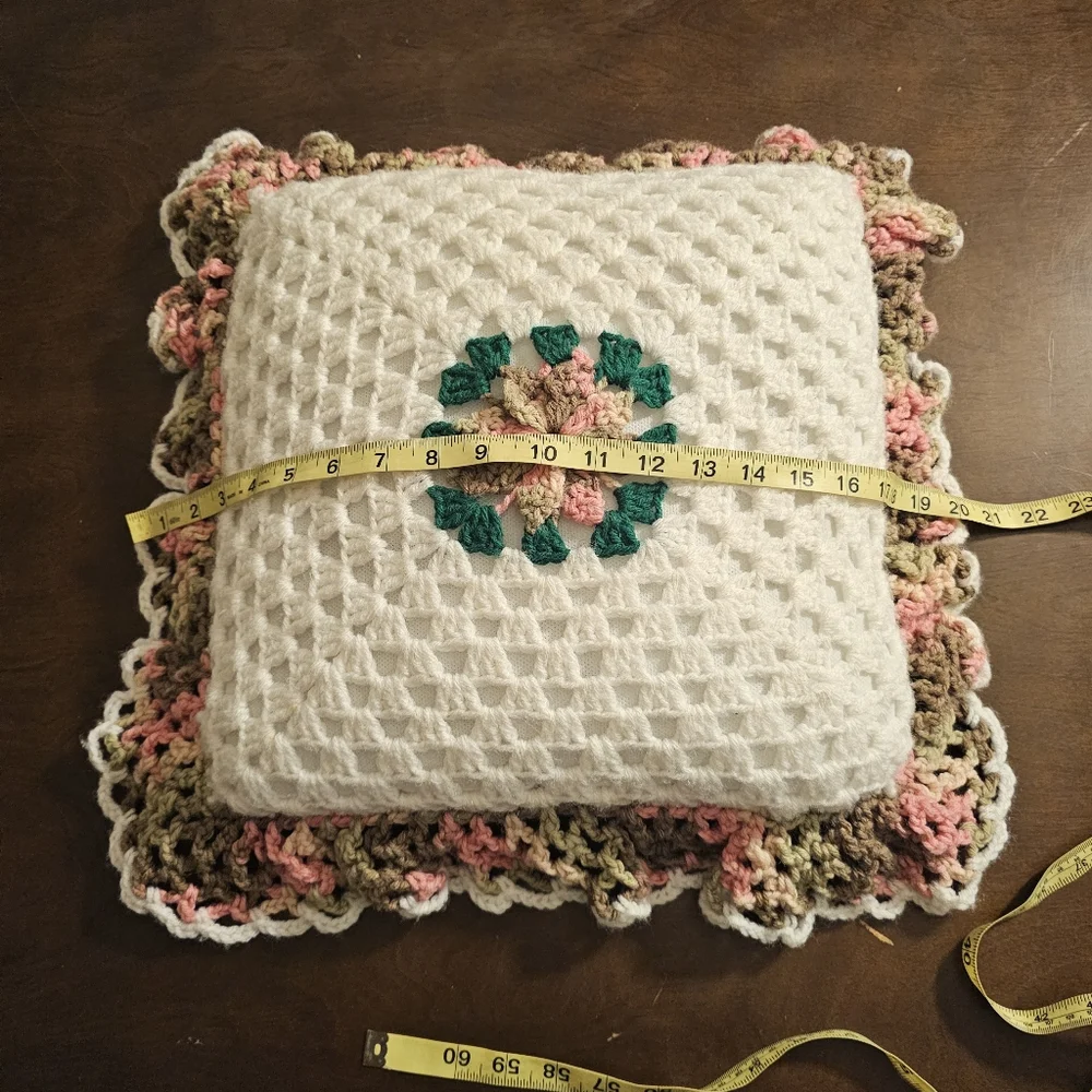 Crocheted Ruffle Throw Accent Pillow Vintage Floral Romantic Bedroom Decor